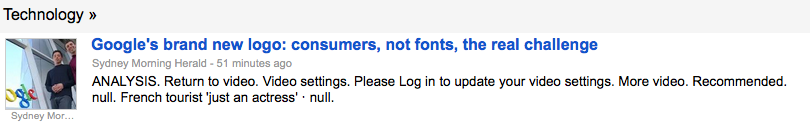 Google's brand new logo: Analysis. Return to video. Video settings. Please Log in to update your video settings. More video. Recommended. null. French tourist 'just an actress' - null.