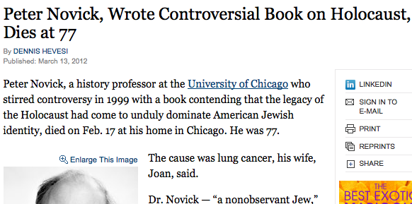 Peter Novick, Wrote Controversial Book on Holocaust, Dies at 77
